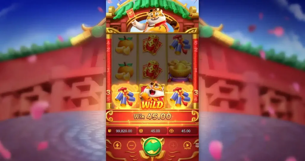 Tela do jogo Fortune Tiger com símbolos alinhados e fundo vibrante