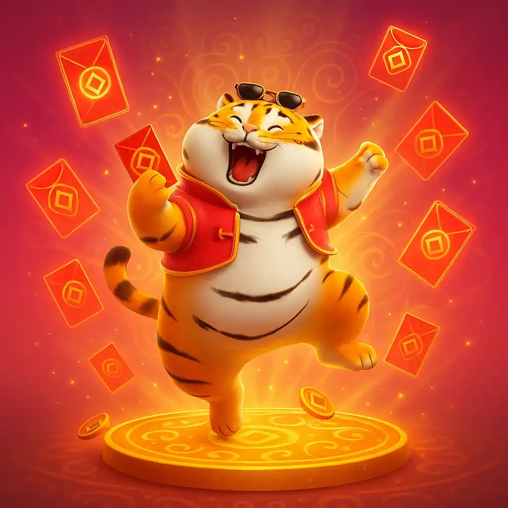 Tigre comemorando vitória com cartas de bônus no estilo Fortune Tiger